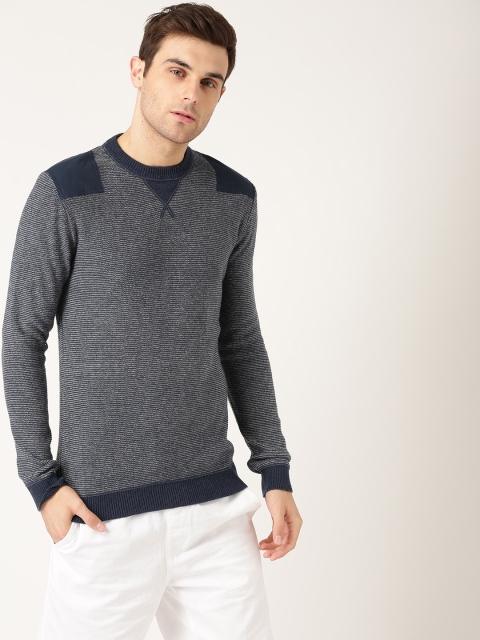 

ESPRIT Men Navy & Grey Melange Self-Striped Sweater, Blue