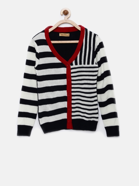 

American Eye Girls Navy Blue & Off-White Striped Cardigan