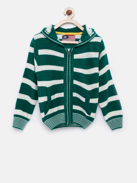 

American Eye Boys Green & White Striped Hooded Cardigan