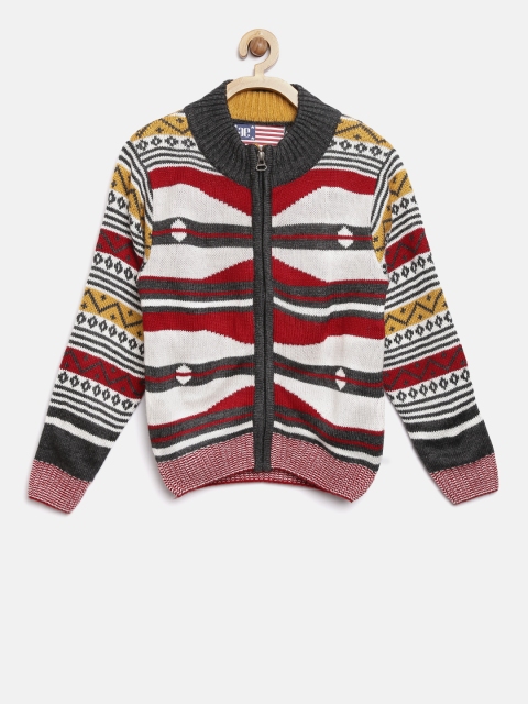 

American Eye Boys Off-White & Red Self Design Cardigan