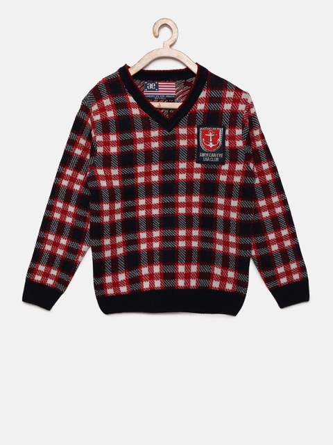 

American Eye Boys Navy Blue & Red Checked Pullover