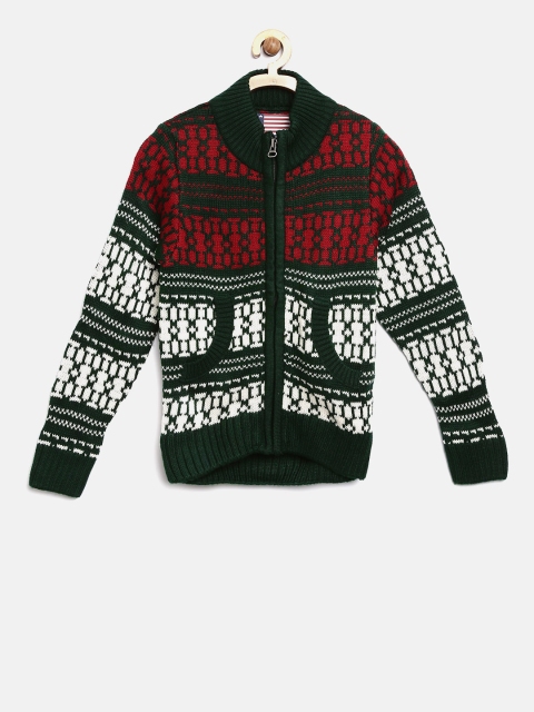 

American Eye Boys Green & Off-White Self Design Cardigan