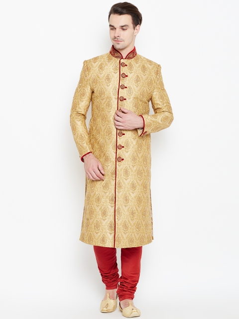 

Manyavar Beige & Red Embellished Sherwani