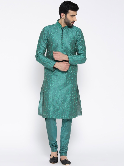 

Manyavar Men Teal Green Dual-Toned Embroidered Kurta with Pyjamas