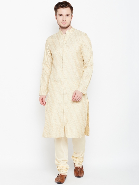 

Manyavar Men Cream-Coloured Self-Design Kurta with Pyjamas