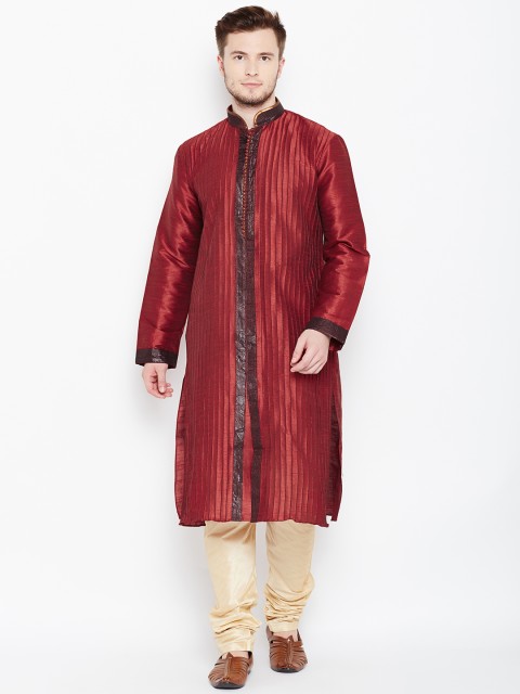

Manyavar Men Red & Beige Solid Kurta with Churidar