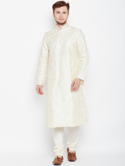 

Manyavar Men Off-White Embroidered Kurta with Pyjamas
