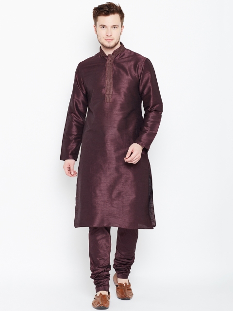 

Manyavar Men Burgundy Solid Kurta with Pyjamas