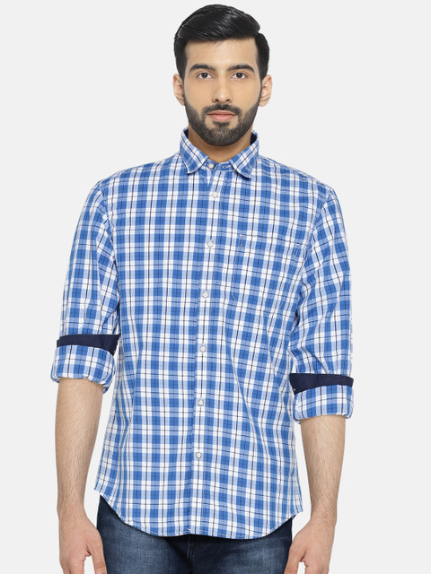 

Arrow Blue Jean Co. Men Blue & White Slim Fit Checked Casual Shirt