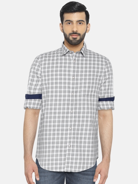

Arrow Blue Jean Co. Men Grey & White Slim Fit Checked Casual Shirt