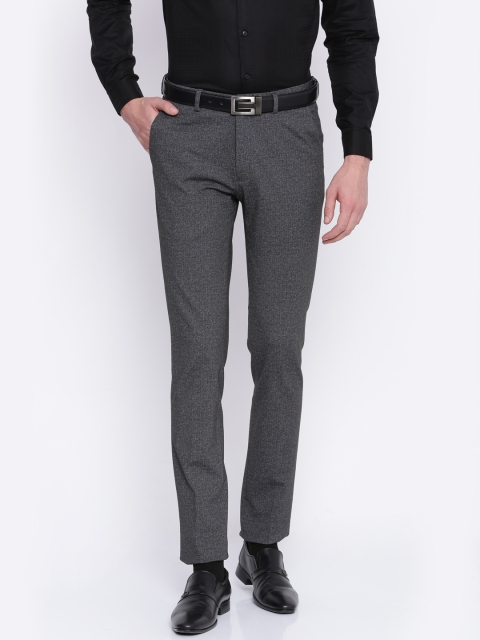 

Arrow New York Men Charcoal Grey Super Slim Fit Self Design Formal Trousers