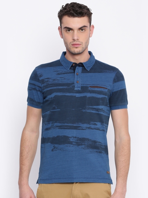 

Arrow Blue Jean Co. Men Blue Printed Polo Collar T-shirt