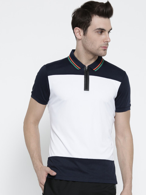 

Arrow Sport Men White & Navy Colourblocked Polo Collar T-shirt