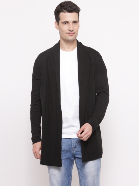

FOREVER 21 Men Black Solid Front-Open Sweater