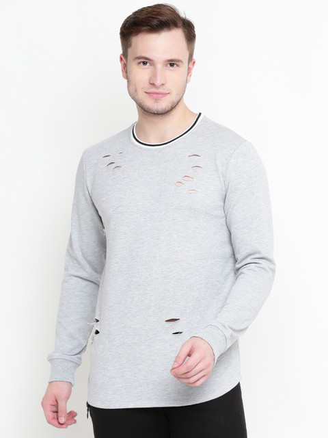 

FOREVER 21 Men Grey Melange Cut-Out Sweatshirt