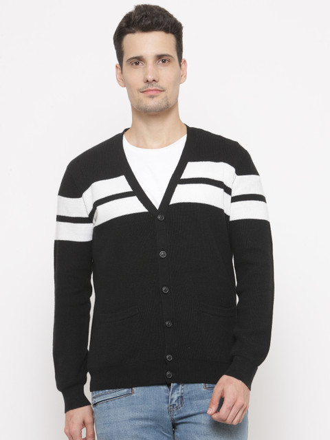 

FOREVER 21 Men Black & White Striped Cardigan