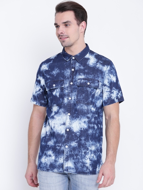 

FOREVER 21 Men Blue & White Dyed Denim Shirt