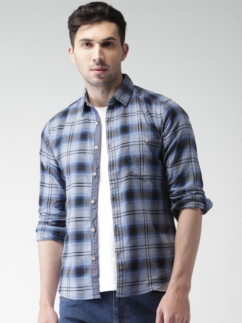 

Harvard Men Blue & Black Regular Fit Checked Casual Shirt