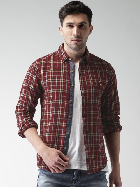 

Harvard Men Maroon & Beige Regular Fit Checked Casual Shirt
