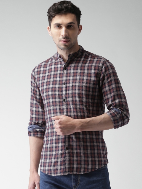 

Harvard Men Mauve & Navy Blue Regular Fit Checked Casual Shirt