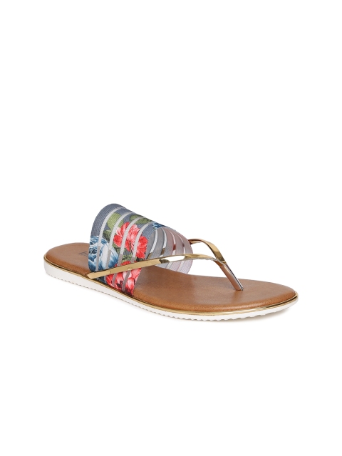 

Inc 5 Women Gold-Toned & Blue Printed Canvas Open-Toe Flats