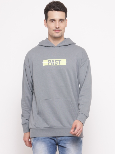 

FOREVER 21 Men Grey Printed Hooded Sweatshirt