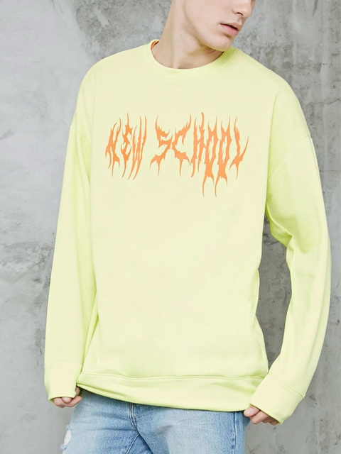 

FOREVER 21 Men Lime Green Printed Sweatshirt