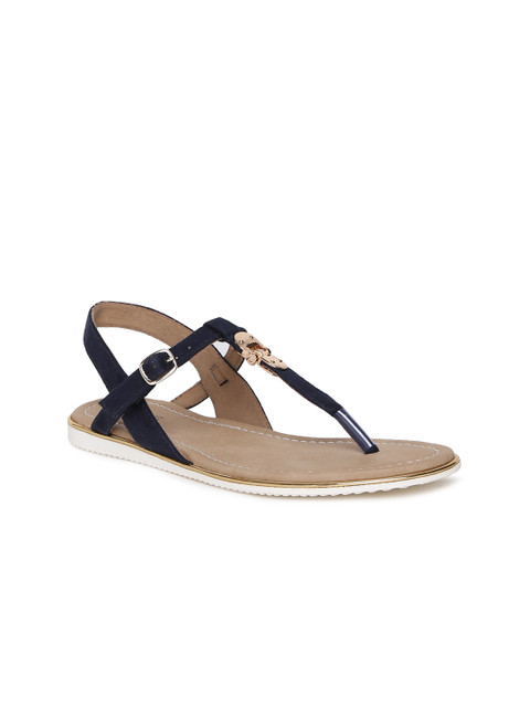 

Inc 5 Women Blue Solid Suede T-Strap Flats