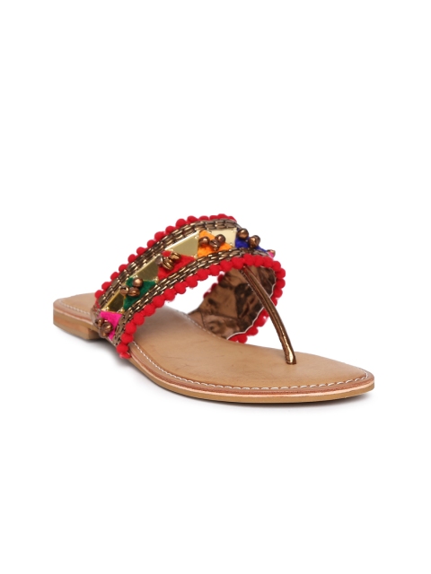 

Inc 5 Women Multicoloured Woven Design Synthetic T-Strap Flats, Multi