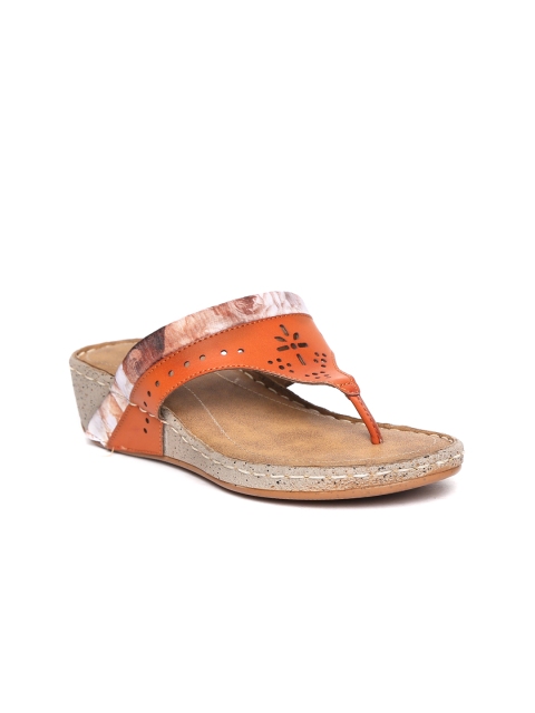 

Inc 5 Women Orange Printed T-Strap Flats