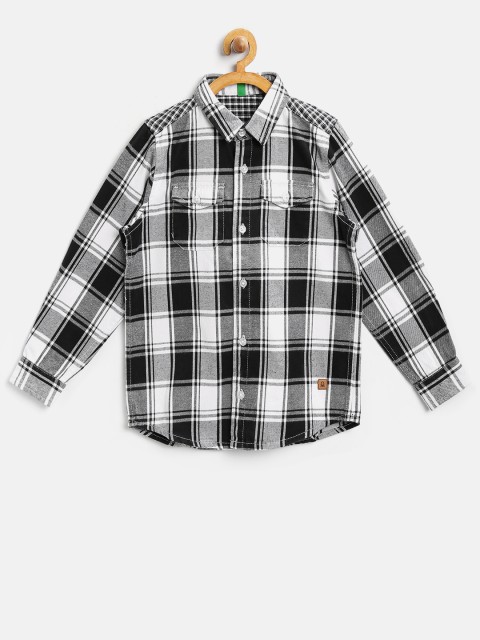 

United Colors of Benetton Boys Black & White Regular Fit Checked Casual Shirt