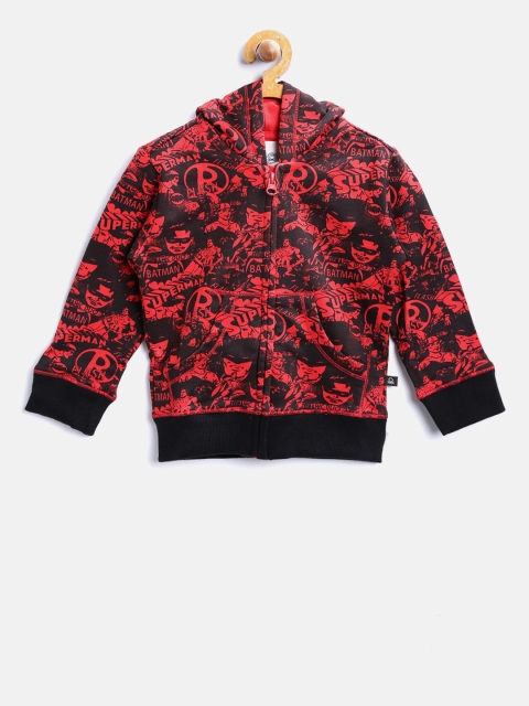 

United Colors of Benetton Boys Red & Black Printed Hooded Sweatshirt