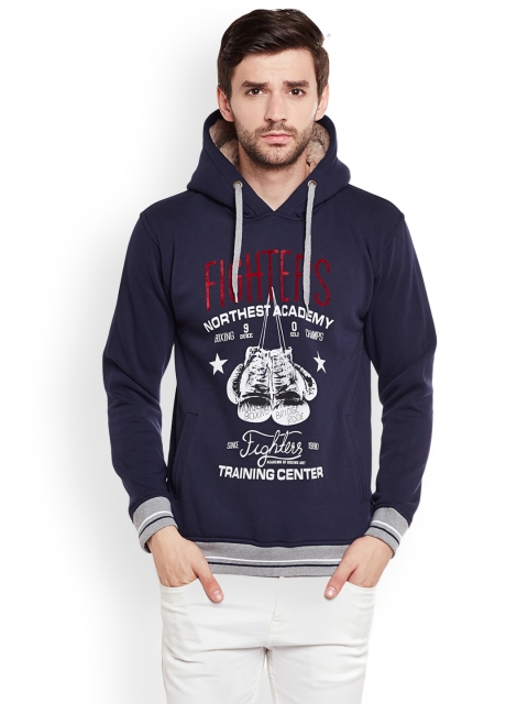 

Duke Men Navy Printed Hooded Sweatshirt, Navy blue