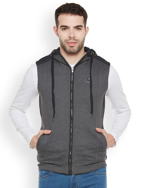

Duke Men Charcoal Grey Hooded Sleeveless Sweatshirt