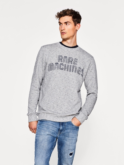

ESPRIT Men Grey Melange Printed Sweatshirt