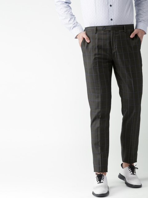 

INVICTUS Men Charcoal Grey & Blue Slim Fit Checked Formal Trousers