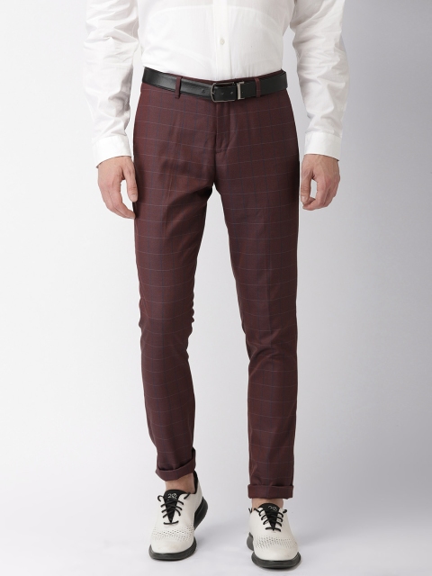 

INVICTUS Men Maroon Slim Fit Checked Formal Trousers