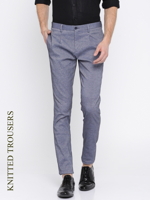 

INVICTUS Men Blue Slim Fit Self Design Regular Trousers