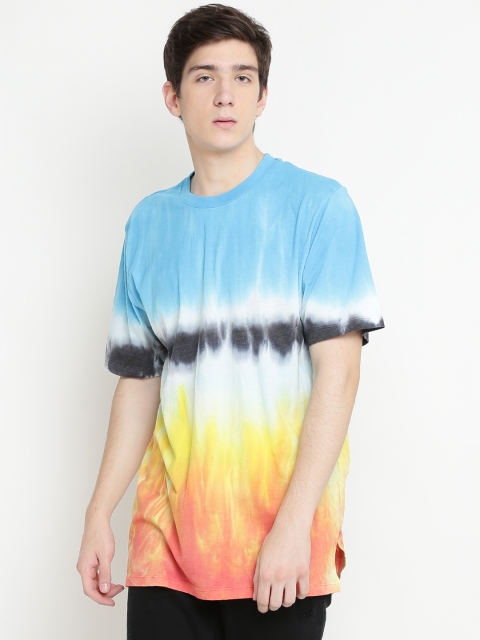 

FOREVER 21 Men Blue & Orange Dyed Round Neck T-shirt