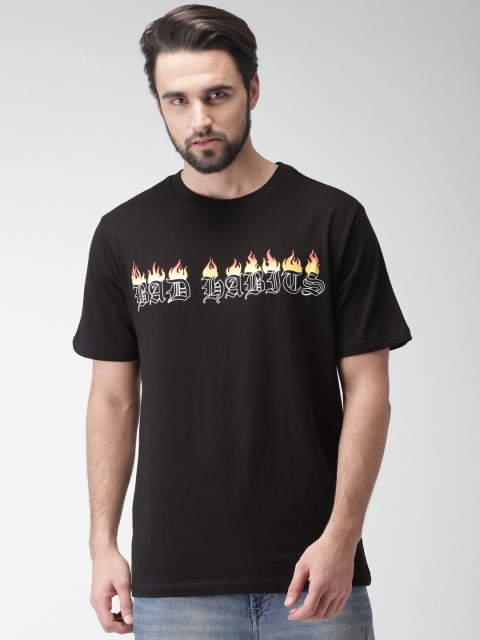 

FOREVER 21 Men Black Printed Round Neck T-shirt