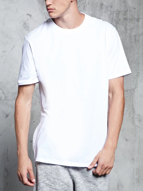 

FOREVER 21 Men White Solid Round Neck T-shirt