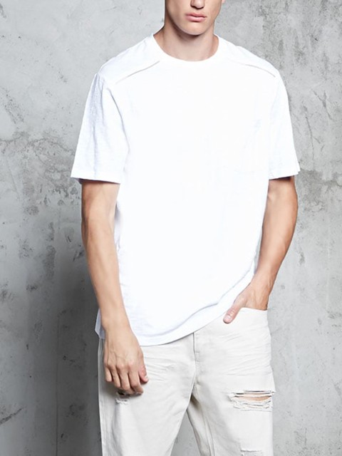 

FOREVER 21 Men White Solid Round Neck T-shirt