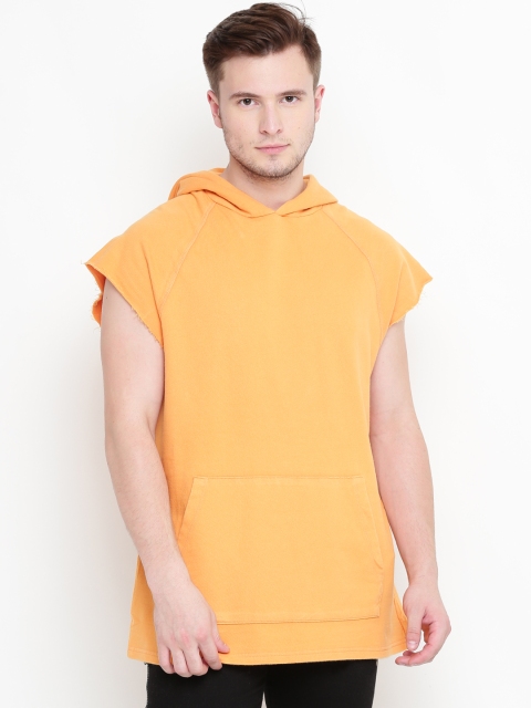 

FOREVER 21 Men Orange Solid Hooded T-shirt