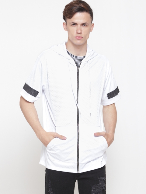 

FOREVER 21 Men White Solid Hooded Tailored Jacket
