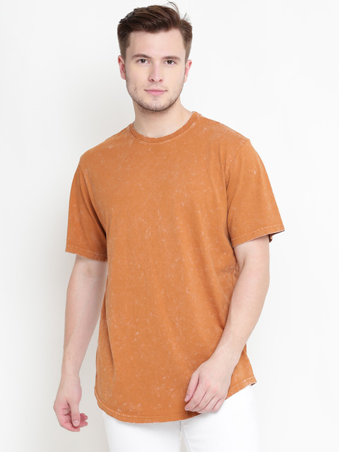 

FOREVER 21 Men Rust Orange Dyed Round Neck Pure Cotton T-shirt