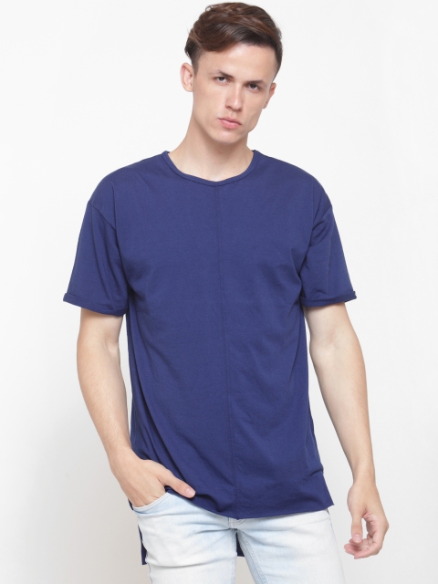 

FOREVER 21 Men Navy Blue Solid Round Neck T-shirt