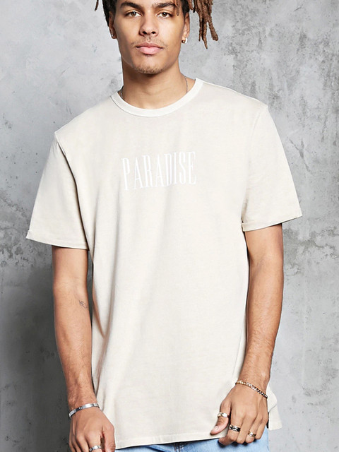 

FOREVER 21 Men Beige Printed Round Neck T-shirt