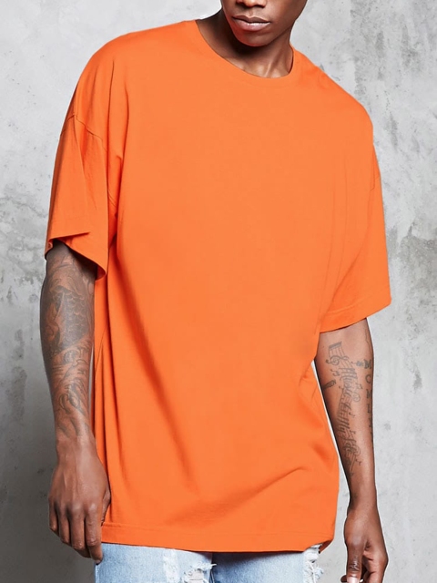 

FOREVER 21 Men Orange Solid Round Neck T-shirt