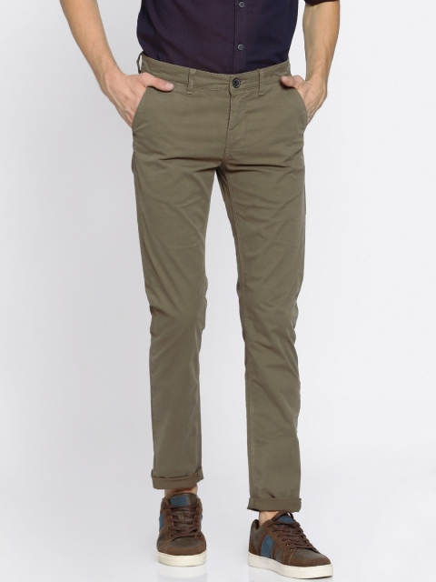 

Solly Jeans Co. Men Olive Green Trenim Regular Fit Solid Regular Trousers