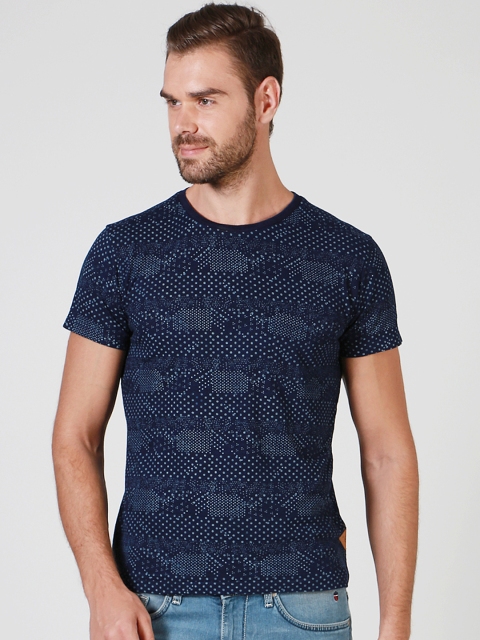 

Solly Jeans Co. by Allen Solly Men Blue Printed Round Neck T-shirt